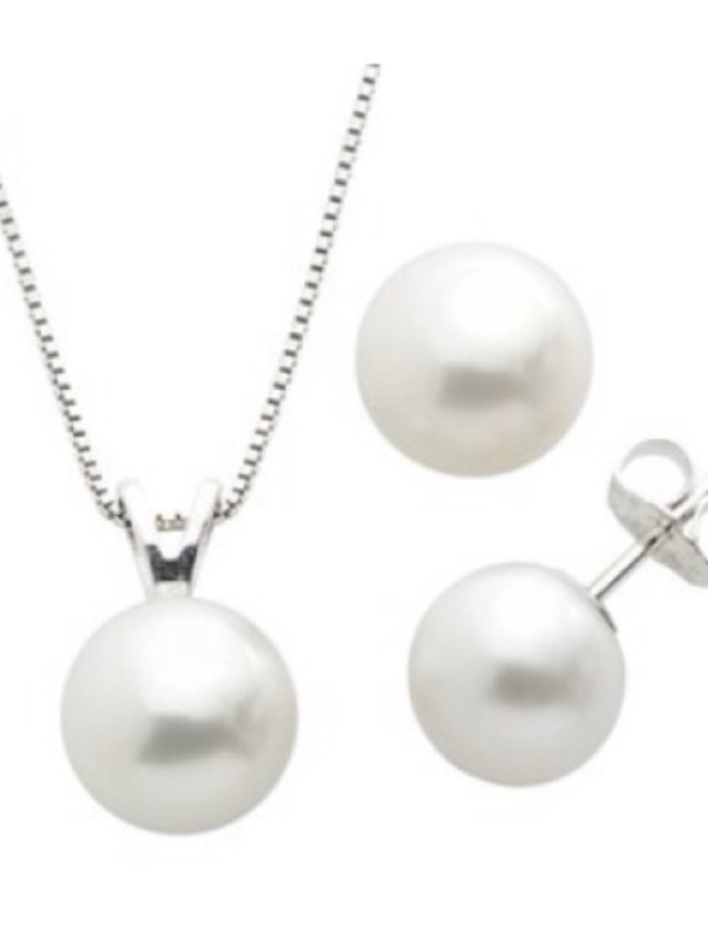 sterling silver freshwater cultured pearl pendant and stud earring set